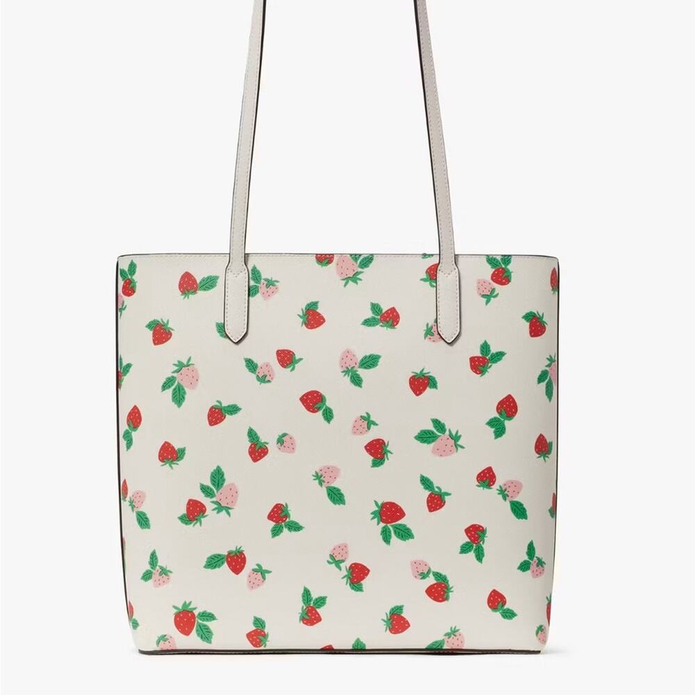 NWT Kate Spade Jana Tossed Strawberry Printed Tote/White/ Saffiano - Picture 8 of 11